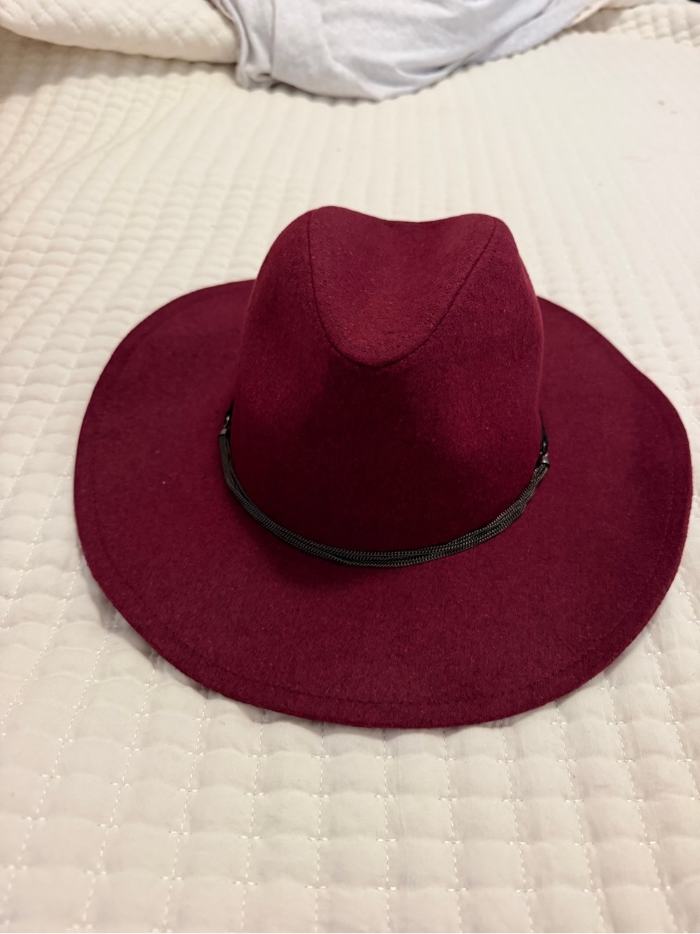 BCBG Burgundy Felt Fedora with Black Trim